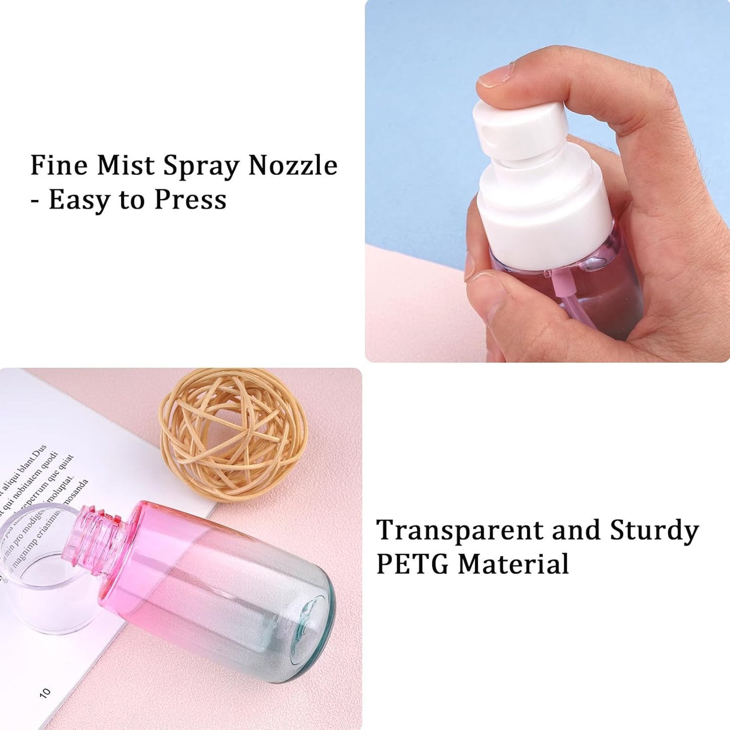 Cosywell Fine Mist Spray Bottles TSA Approved 2oz 60ml 3 Pack Leak Proof Travel Spray Bottle Empty Small Spray Bottles for Perfume Essential Oils Toners Rose Water Cosmetics (3Gradient Pink Blue)