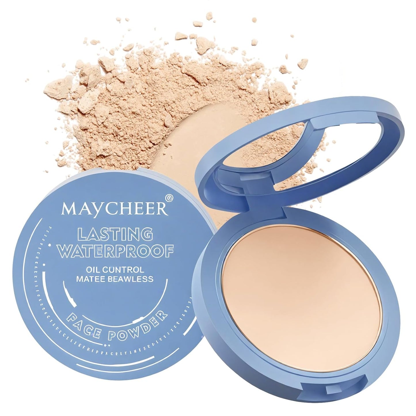Maycheer Face Powder -Lasting Waterproof Face Powder-Maycheer Setting Powder Oil Absorbing Compact for Face, Lasting Waterproof Pressed Powder Compact (02# NATURAL BEIGE)