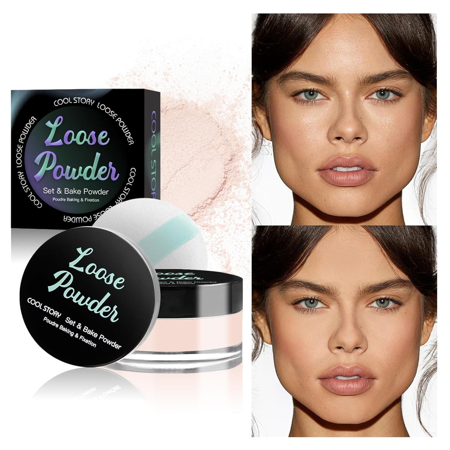 Loose Setting Powder, Bake Makeup Powder Full Coverage Matte Finish (Medium, 6g/O.21oz)