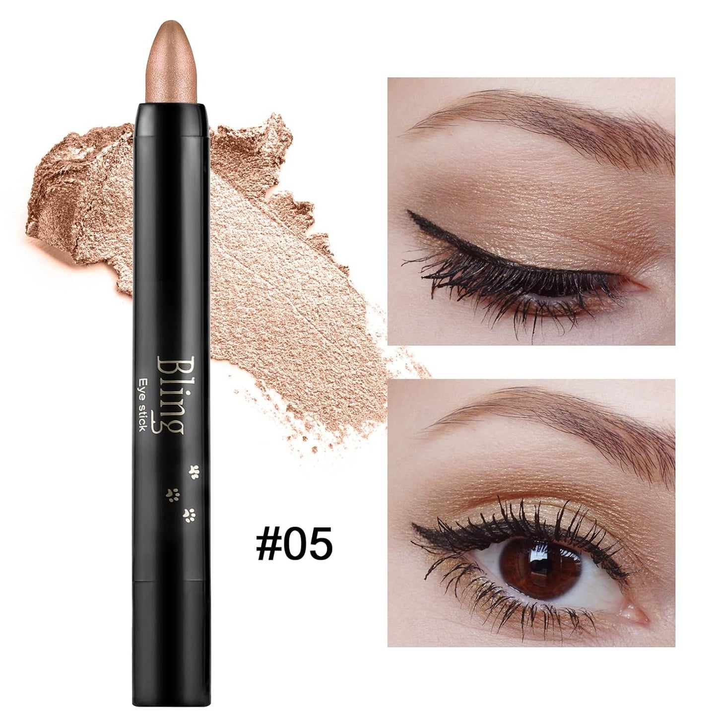 Boobeen Waterproof Eyeshadow Stick - Shimmer Cream Eyeshadow Pen for Easy Glitter Eye Makeup