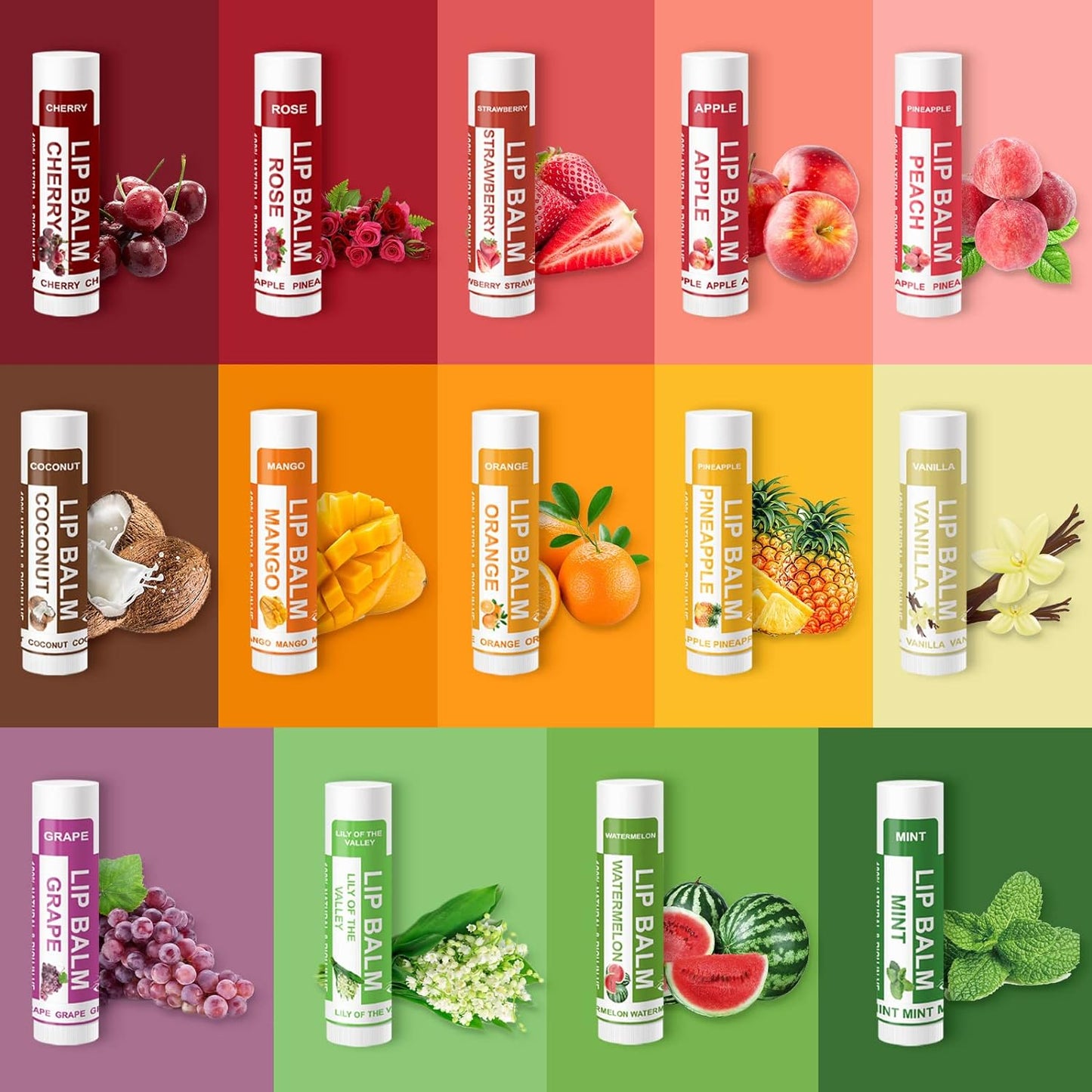 Yopela 14 Pack Natural Lip Balm in Bulk with Vitamin E and Coconut Oil - Moisturizing, Soothing, and Repairing Dry and Chapped Lips Valentine's Gift - 14 Flavors - Non-GMO - With Greeting Card