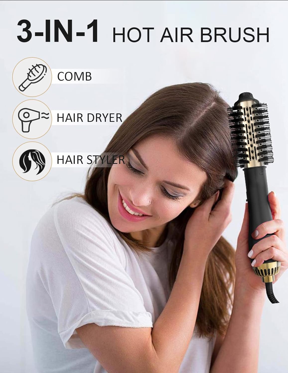 Hot Air Hair Blow Dryer Brush - 3 in 1 Negative Ionic Hairdryer Blowout Brush for Drying Straightening Volumizing - 60mm Oval Barrel fit All Hair Types - Salon Style, Smooth, Frizz-Free Results