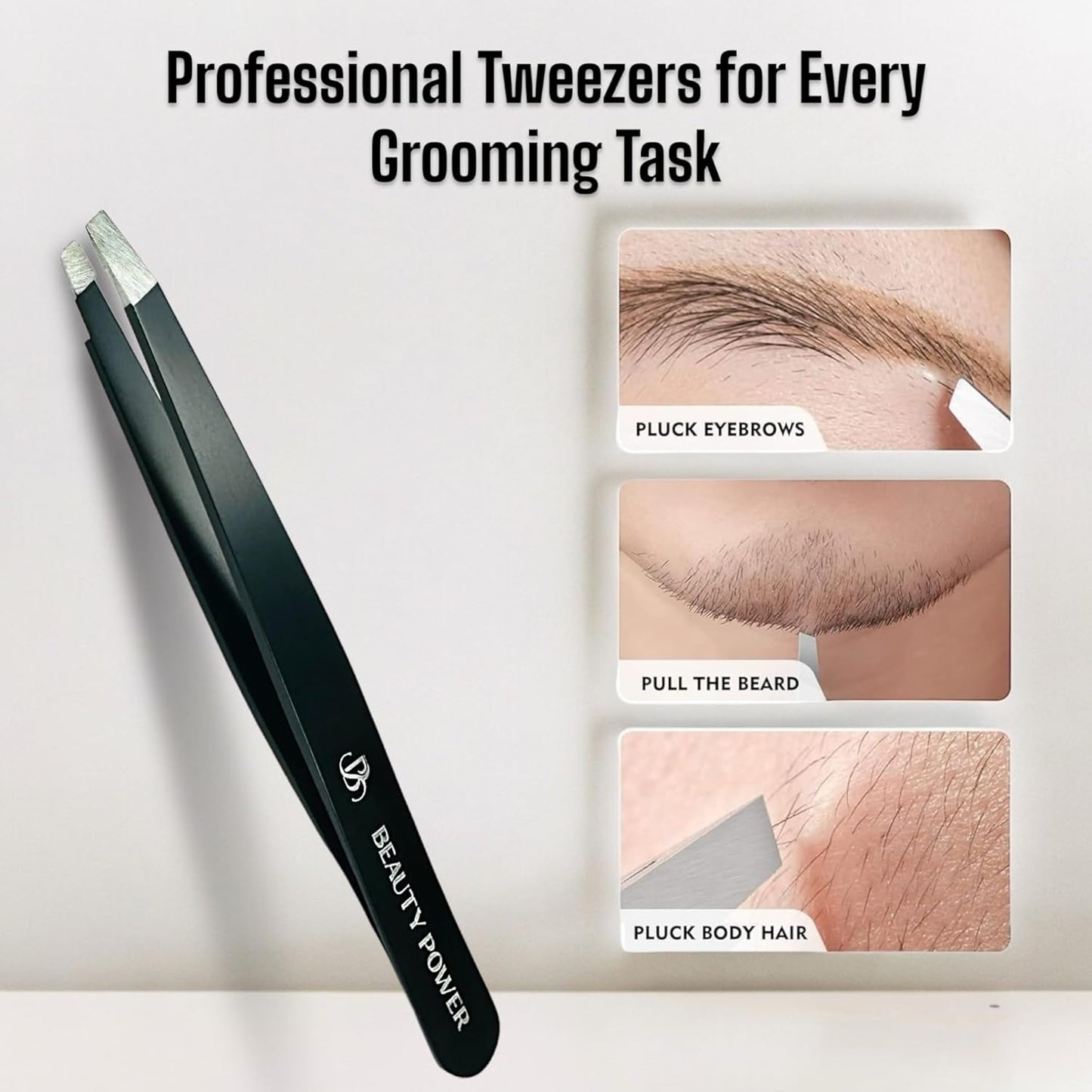 Ultra-Precision Professional Slant Tweezers for Women Facial Hair - German Stainless Steel, Lightweight Black Tweezers for Women & Men, Ideal for Eyebrow & Facial Grooming (Matte Black)