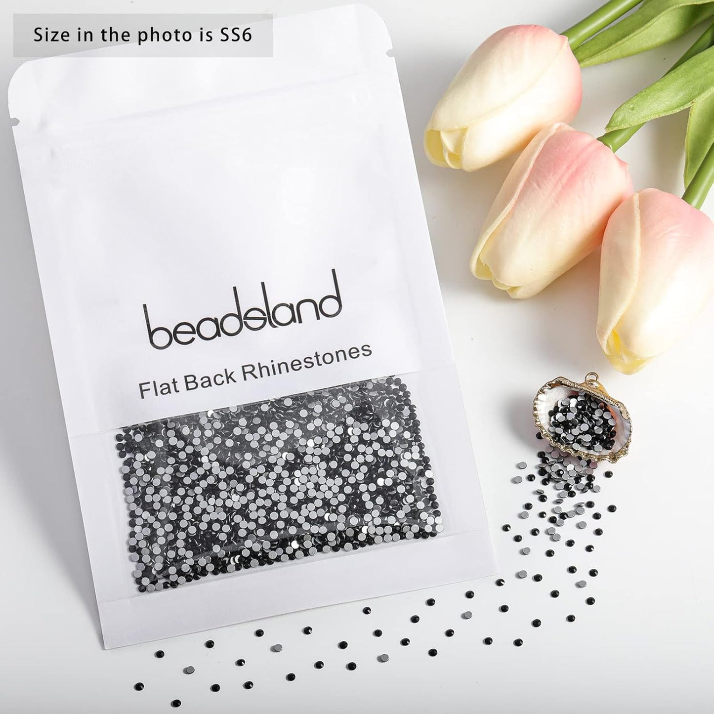 beadsland Flat Back Crystal Rhinestones Round Gems, Black (1.9-2.0mm) SS6/1440pcs