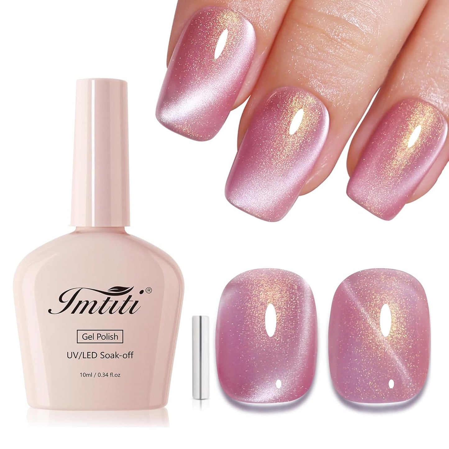 Imtiti Aurora Cat Eye Gel Polish, Pearl Purple Gold Holographic Glitter Magnetic UV Soak Off Gel Nail Polish (0.34 Fl Oz-996)
