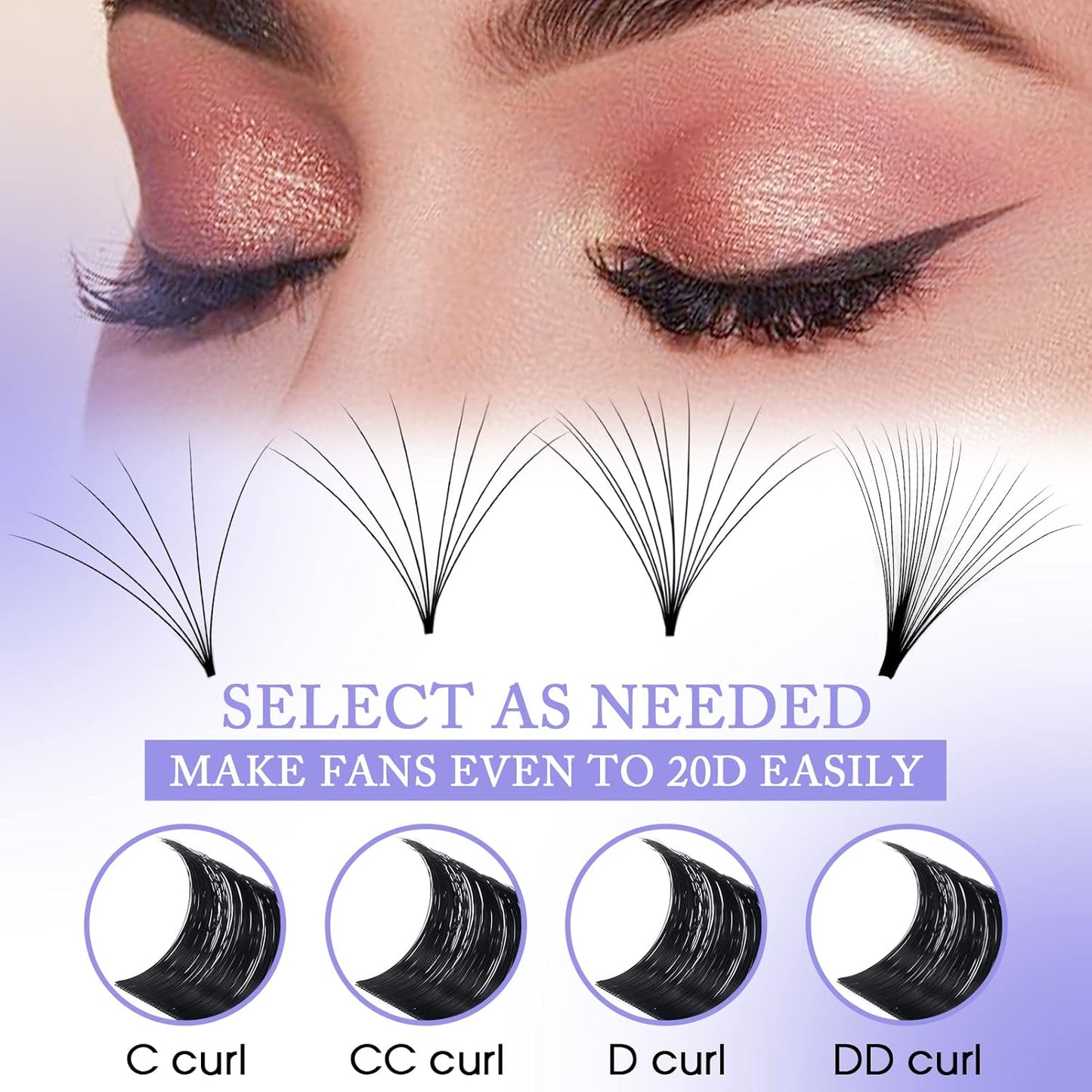 WEWNDY LASHES Rapid Blooming Eyelash Extensions - Volume Lashes 0.05 Thickness, C/D Curl, Easy Fan, 8-14mm Mixed, Self Fanning