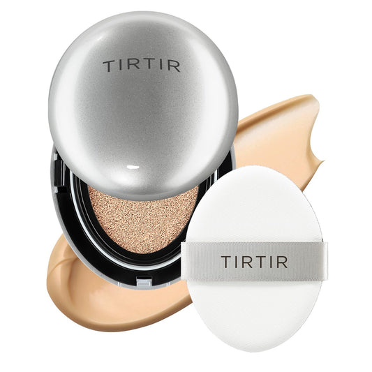 TIRTIR Mask Fit Aura Silver Cushion Foundation | Semi-glow Finish, Natural Coverage, Moisturizing, Lightweight, Korean cushion foundation (#25N Mocha, Full Size, 0.63 Fl Oz)