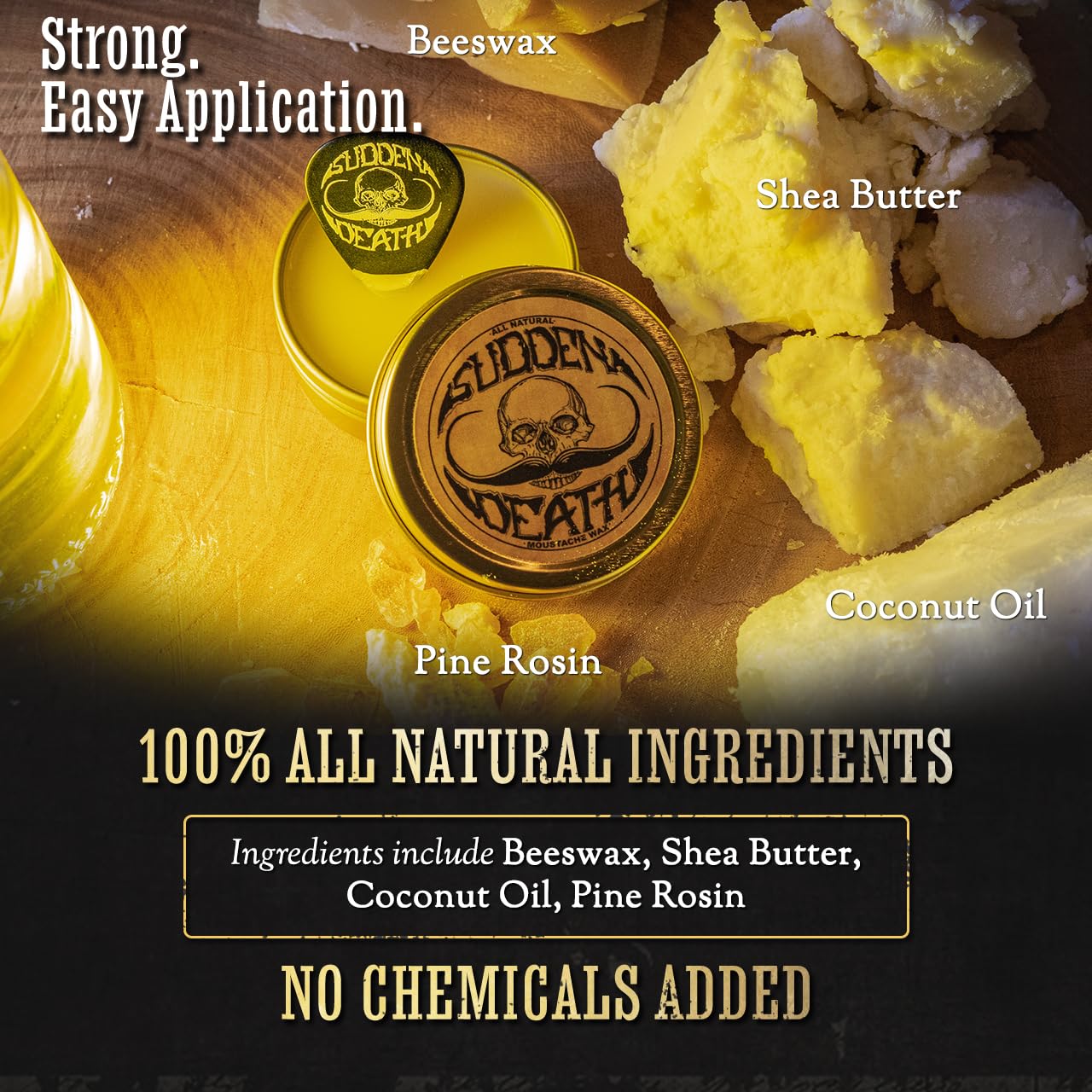 Mustache Wax Strong Hold Grooming For Men | Sudden Death Moustache & Beard Wax 1oz Tin | Perfect For Handlebar Mustaches By Death Grip | No Heat Source Required