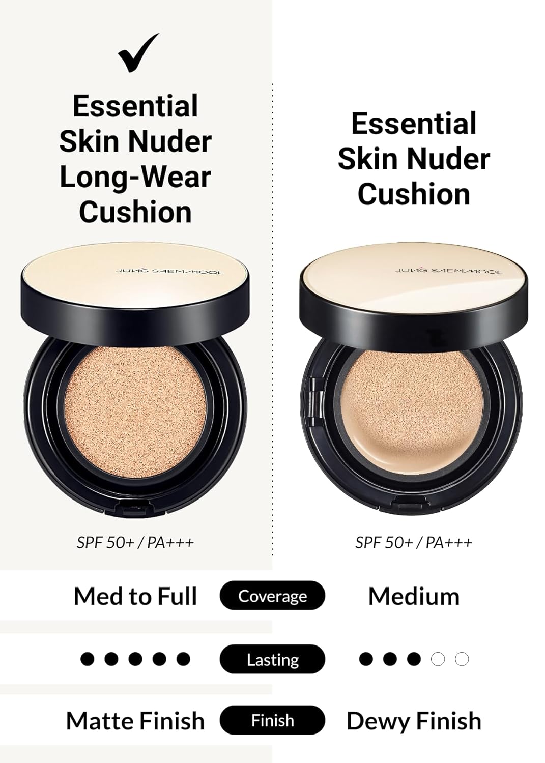 JUNG SAEM MOOL Essential Skin Nuder Longwear Cushion 0.98 Fl Oz (Fair Light), Refill Included, 24H Lasting Cushion Foundation with High Coverage, Semi-Matte Natural Finish, Korean Foundation Makeup