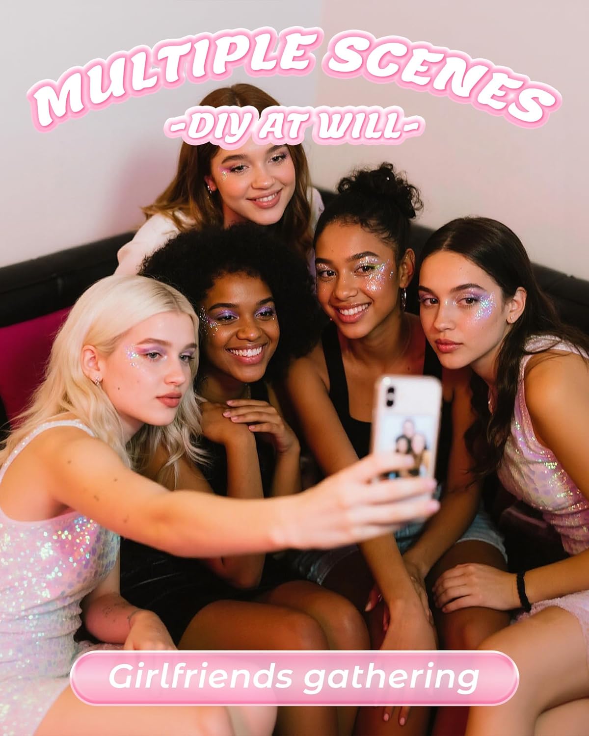 6 Pcs Clear White Face Body Glitter Gel，Holographic Chunky Sequins Body Glitter Paint for Party Singer Concerts Music Festival Rave Accessories for Girls Women Face Body DIY Sparkling Makeup