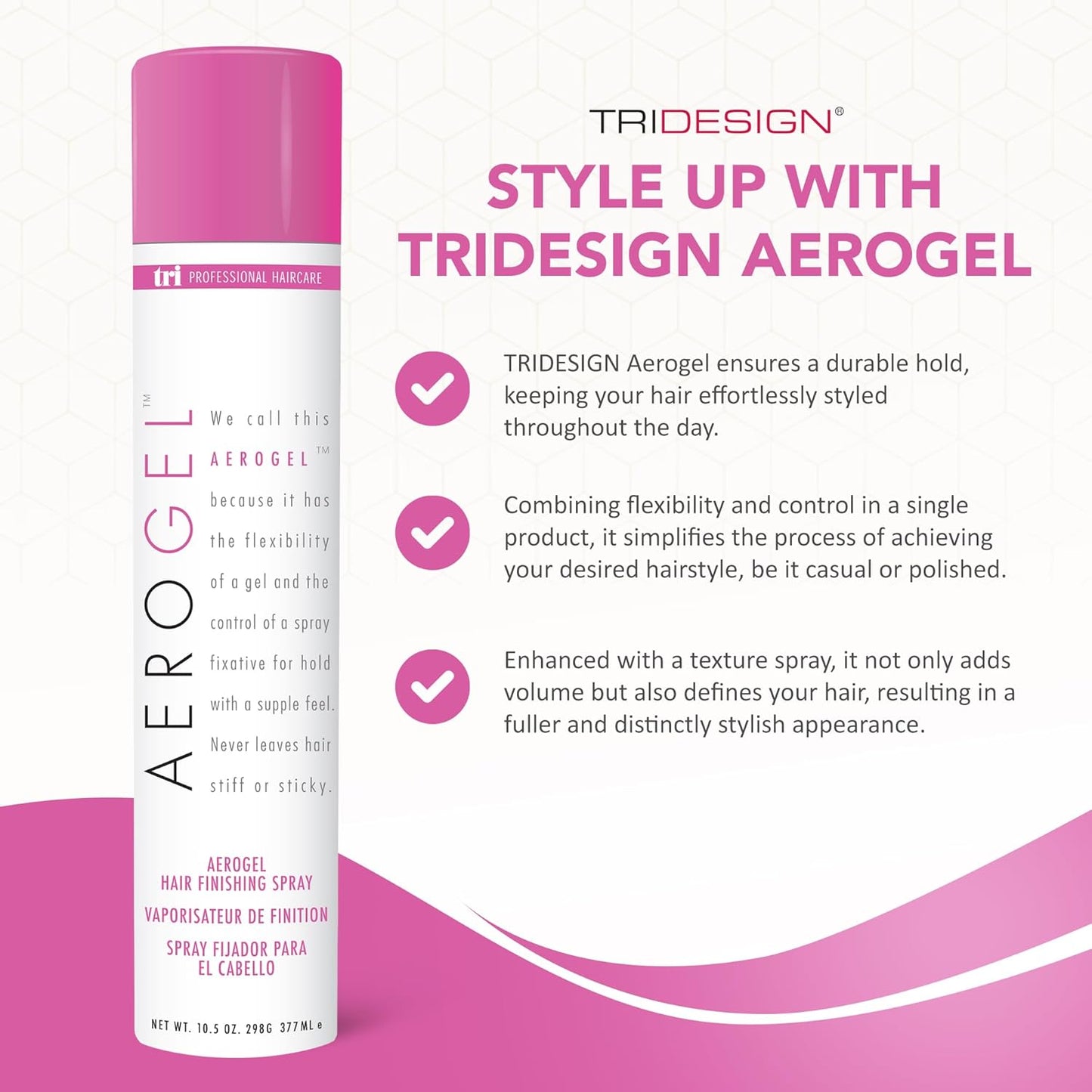 TRI Design Aerogel Hairspray - Strong Hold Hair Finishing Spray for Volumizing & Control, Flexible Styling for All Hair Types, Non-Sticky and Scented - For Women and Men - Pack of 4 (10.5 Oz)