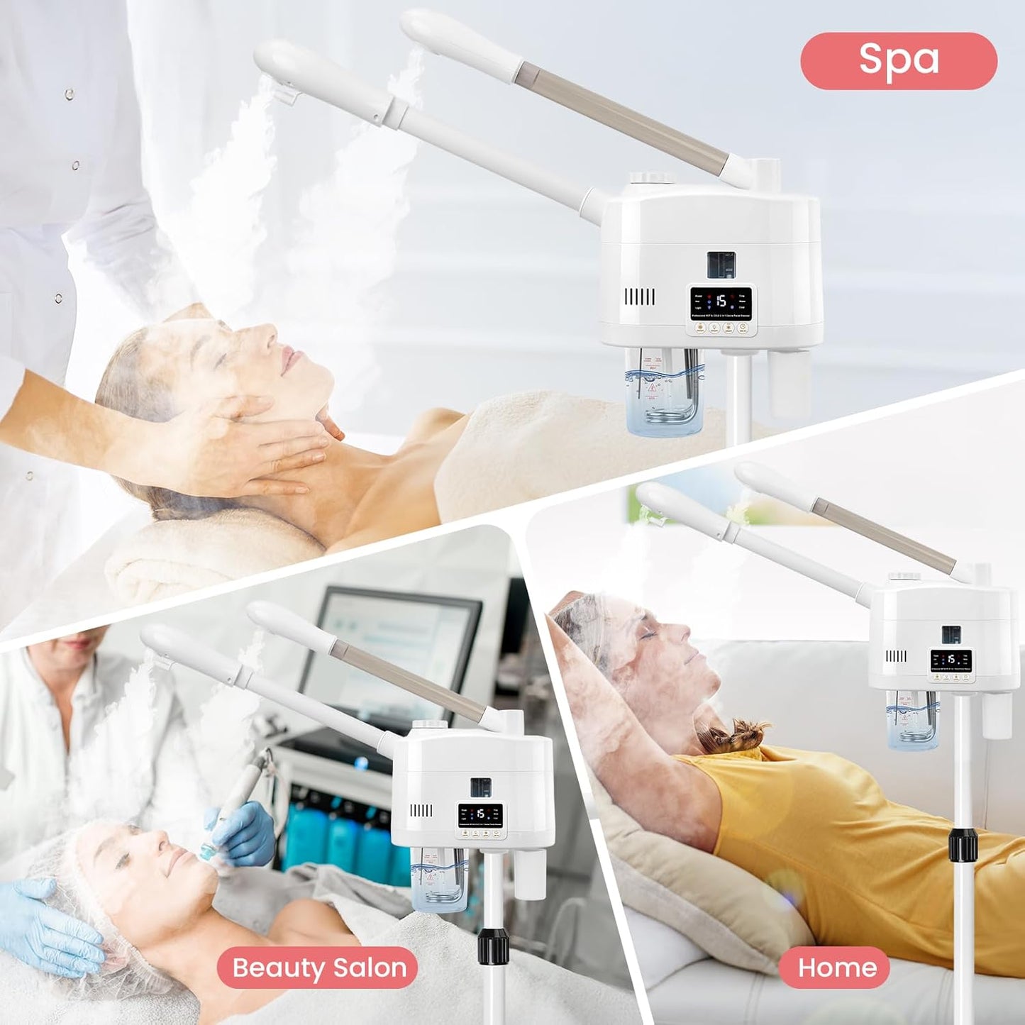 Professional Facial Steamer, 2 in 1 Facial Steamer with Hot&Cold Nozzle, Esthetician Face Steamer with Digital Display for Spa, Salon and Home Use