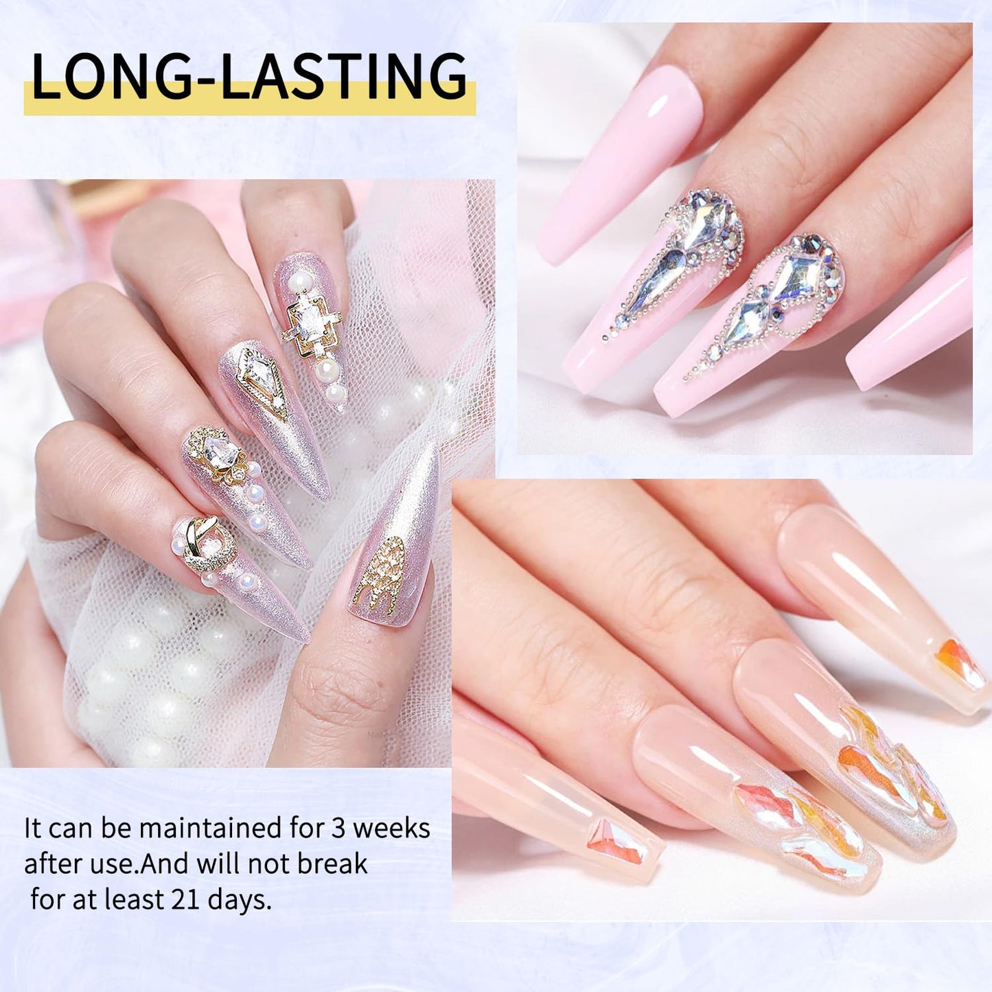 3Pcs Rhinestone Glue Gel - Superior Nail Art Glue Ensuring Strong and Long-Lasting Bond for Nail Rhinestone Glue Nail Art Decorations, Charms, 3D Bling, Gems, Jewel Diamonds UV/LED Easy Application