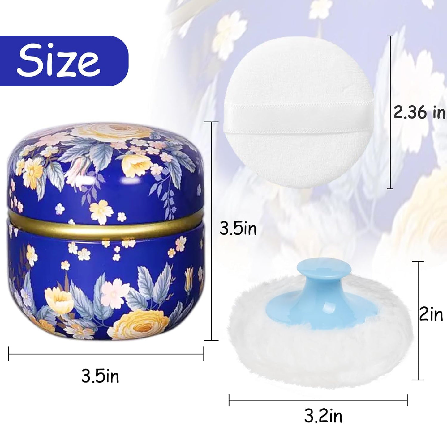 WEMEGA Body Powder Case with Powder Puff Powder Container Tea Box for Baby and Women Powder Puff and Powder Case for Travel (Brilliant Flowers)