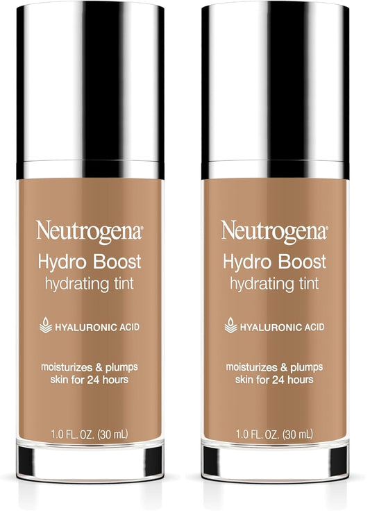 Neutrogena Hydro Boost Hydrating Tint with Hyaluronic Acid, Lightweight Water Gel Formula, Moisturizing, Oil-Free & Non-Comedogenic Liquid Foundation Makeup, 105 Caramel Color 1.0 fl. oz (Pack of 2)