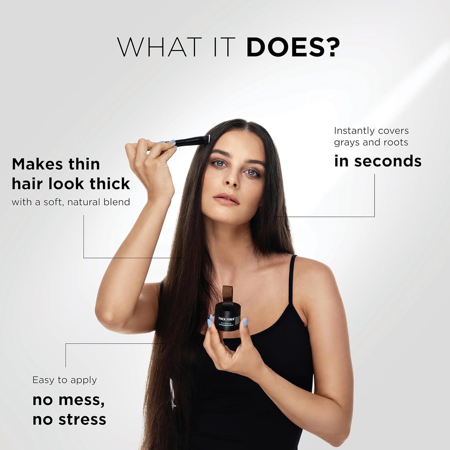 THICK FIBER Root Touch Up Powder - Water & Sweat Resistant Hair Loss Concealer Set for Thinning Hair Women, Includes Brush (Black)