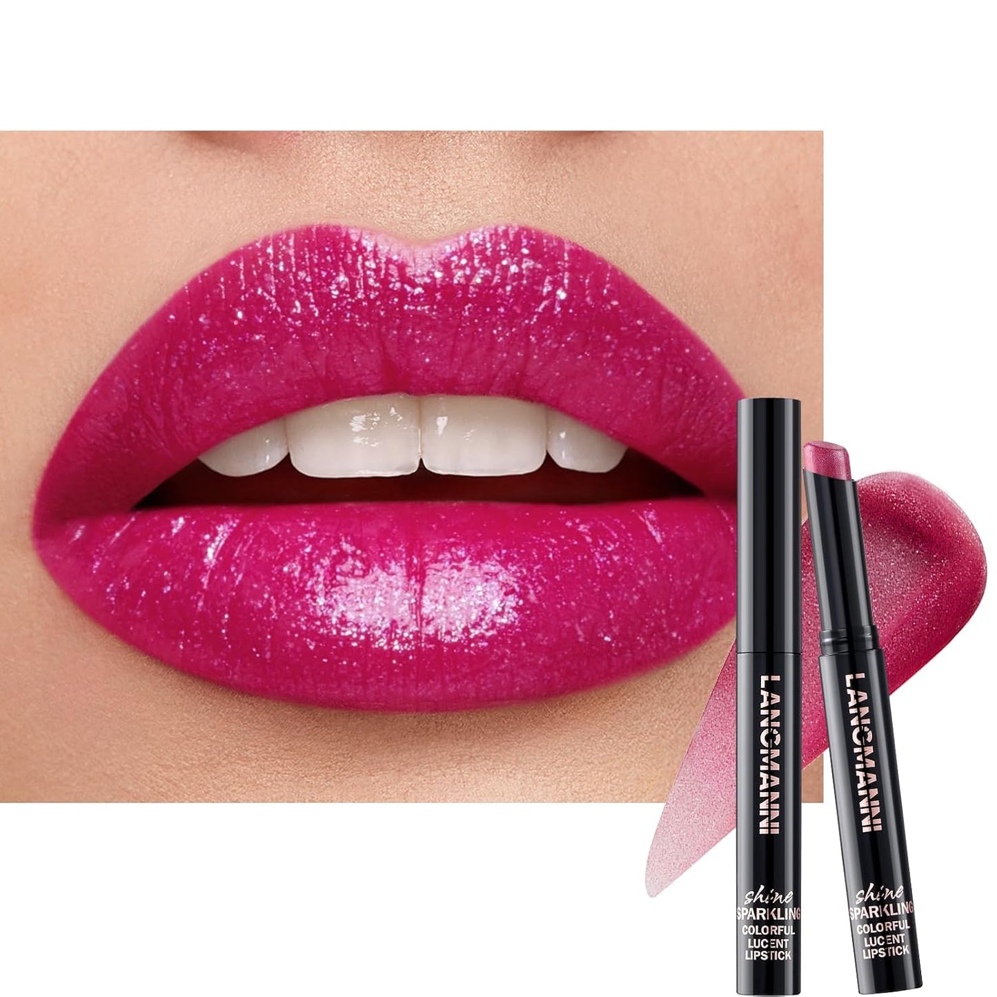 Jolilab 8Pcs Sparkling Lipstick Lip Gloss Long Lasting Waterproof Moisturizer Lip Balm Glitter Shimmer Metallic, Diamond Shiny Bold Glow Goth Lipstick for Women Girls, Non-sticky