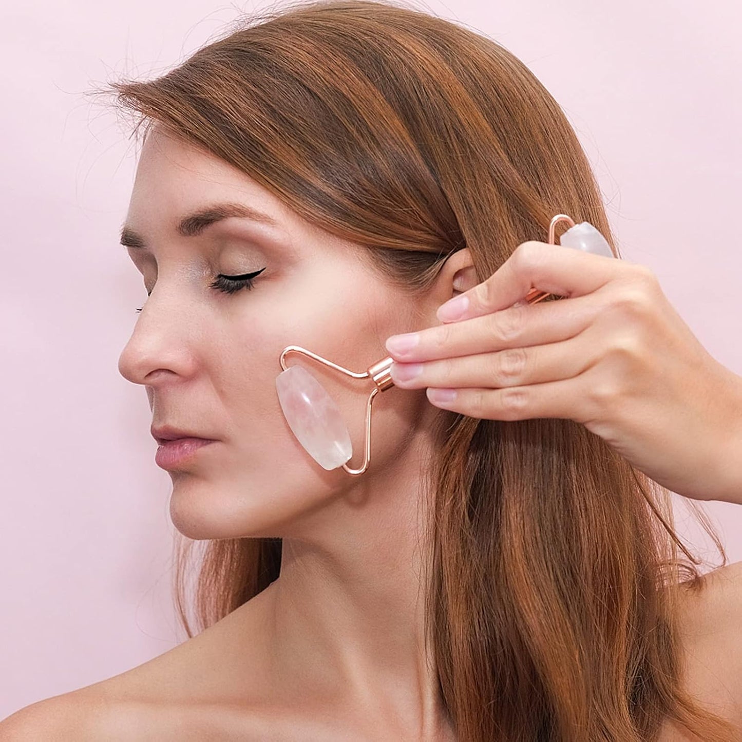 huefull Face Massager Rose Quartz Face Roller & Gua Sha Facial Tool Set, Muscle Tension Relief, Skin Care Gifts for Woman/Men, Skin Care Gifts