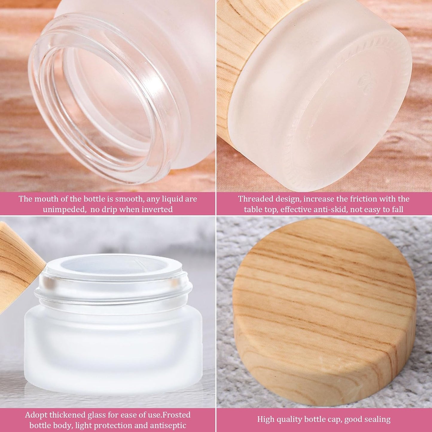 Geiserailie 10 Pieces Glass Cosmetic Containers Empty Sample Jars with Leak Proof Lids Makeup Sample Containers for Lotion Cream Cosmetic (15 Gram)