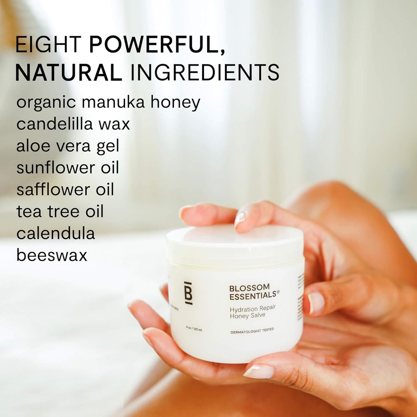 Blossom Essentials Honey Salve - Nut Free - Organic Manuka Honey Hydration Repair - Eczema Relief for Dry, Itchy, Sensitive Skin - Soothing Moisturizer & Balm for Kids, Adults - Made in USA - 4oz