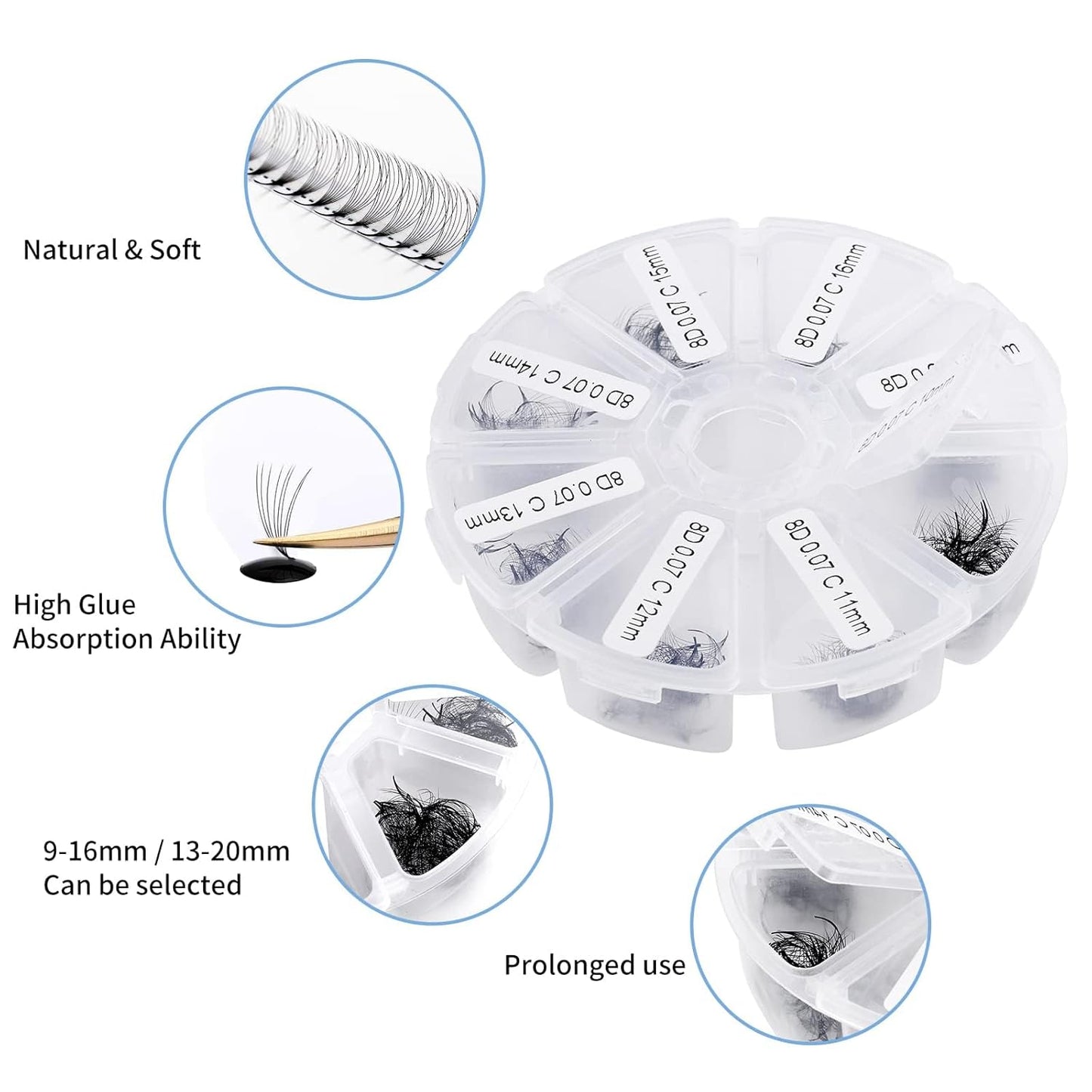 Pre-made Fans Eyelash Extension 500+8D Loose Volume Fans D Curl Premade Volume Fans 9-16mm