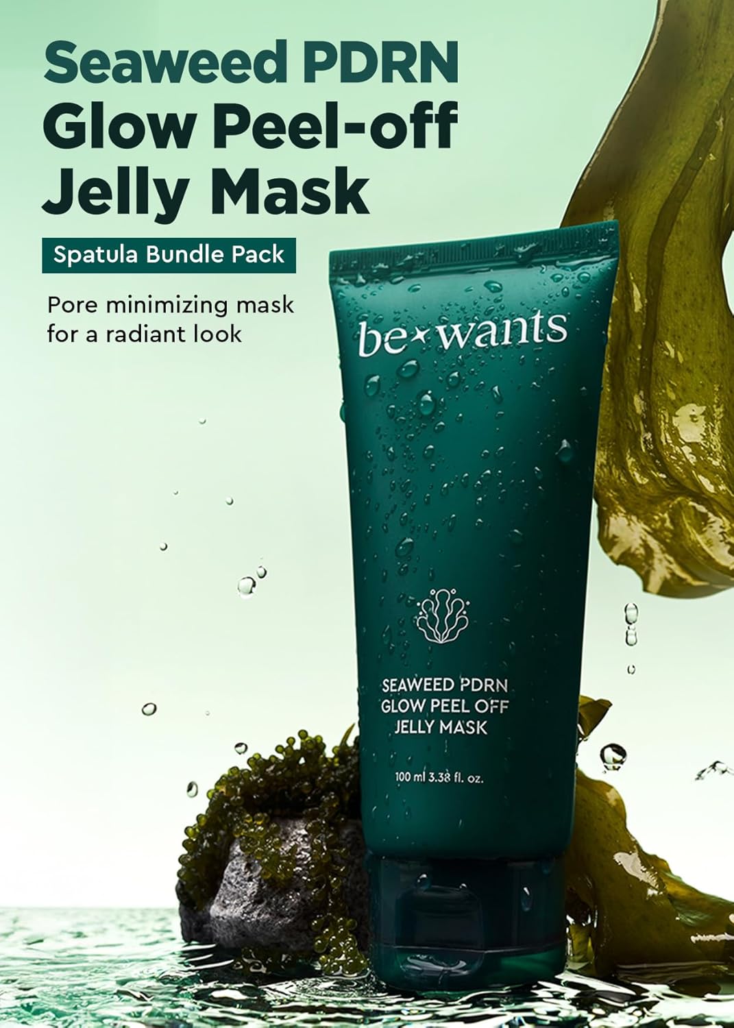 Bewants Seaweed PDRN Peel-Off Wrapping Jelly Mask 3.38 fl oz with Spatula | Facial Mask with AHA BHA & Niacinamide | Pore Minimizing | Smoother Skin Texture | 1 Pack