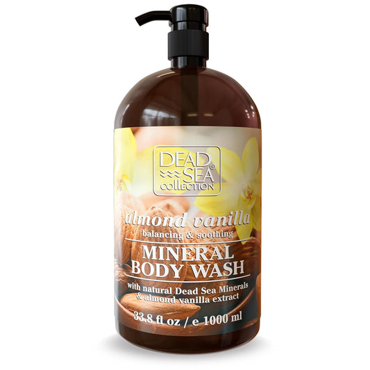 Dead Sea Collection Almond Vanilla Body Wash for Women and Men - with Pure Dead Sea Minerals and Sweet Almond Oil - Cleanses and Moisturizes Skin (33.8 fl. oz)