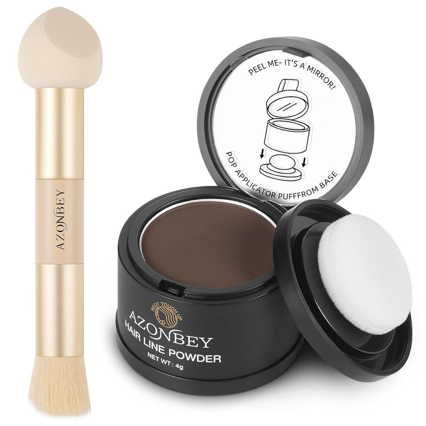 Root Touch Up Sets,Hairline Powder for Women Cover Up- Hairline Concealer for Thin and Thinning Hair, Water & Sweat Resistant,Contain Azonbey Makeup Brush (Med Brown, Med-Makeup Brush)