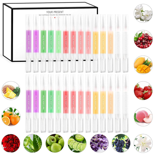 28Pcs Nail Cuticle Oils Nutrition Oil Pen Nail Nourishment Pens 28 Smell Cuticle Revitalizer for Agnail Nourish Skin NailCare (28pcs)