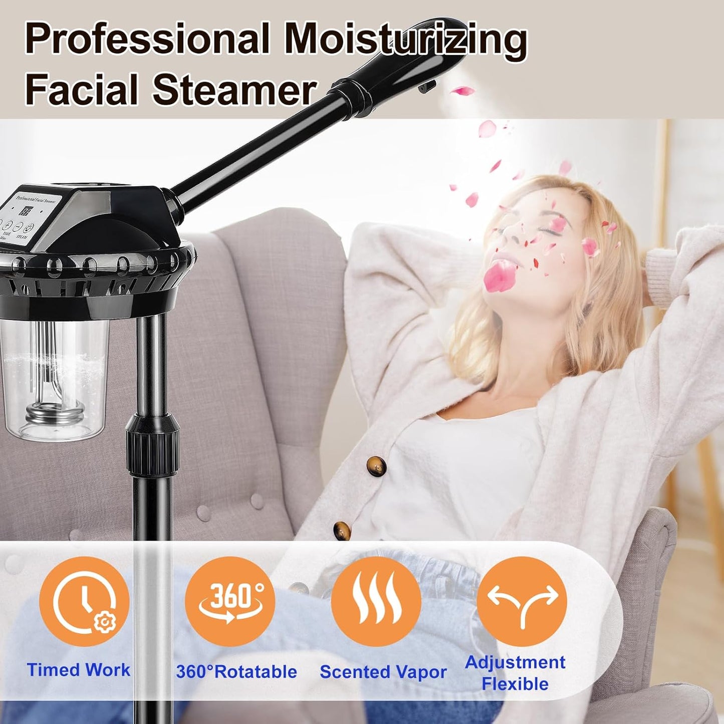 Professional Facial Steamer,vaporizador Facial Adjustable Height and Angle,More Steam, Hot Mist Facial Humidifier Atomizer for Spa Beauty, Home Use