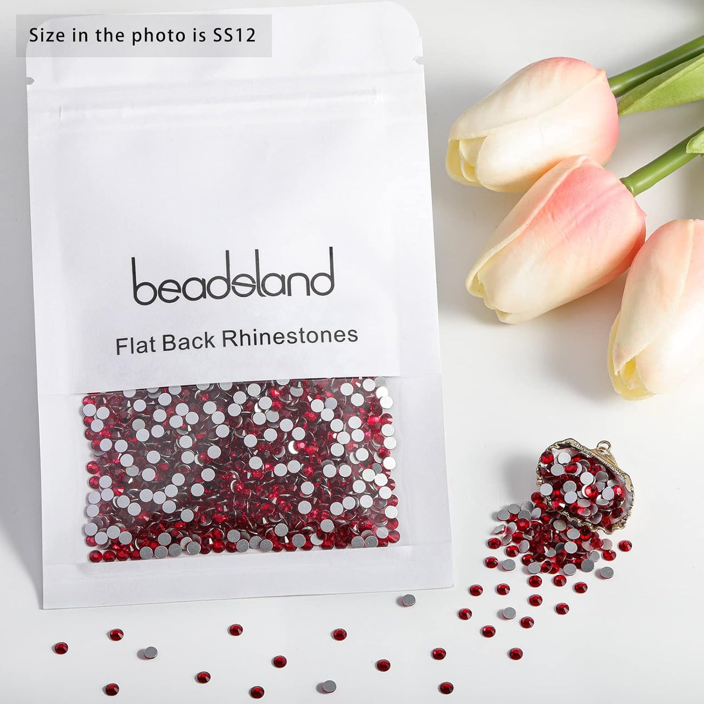 Beadsland 1440 Pieces Flat Back Crystal Rhinestones Round Gems,Siam,SS12,3.0-3.2mm