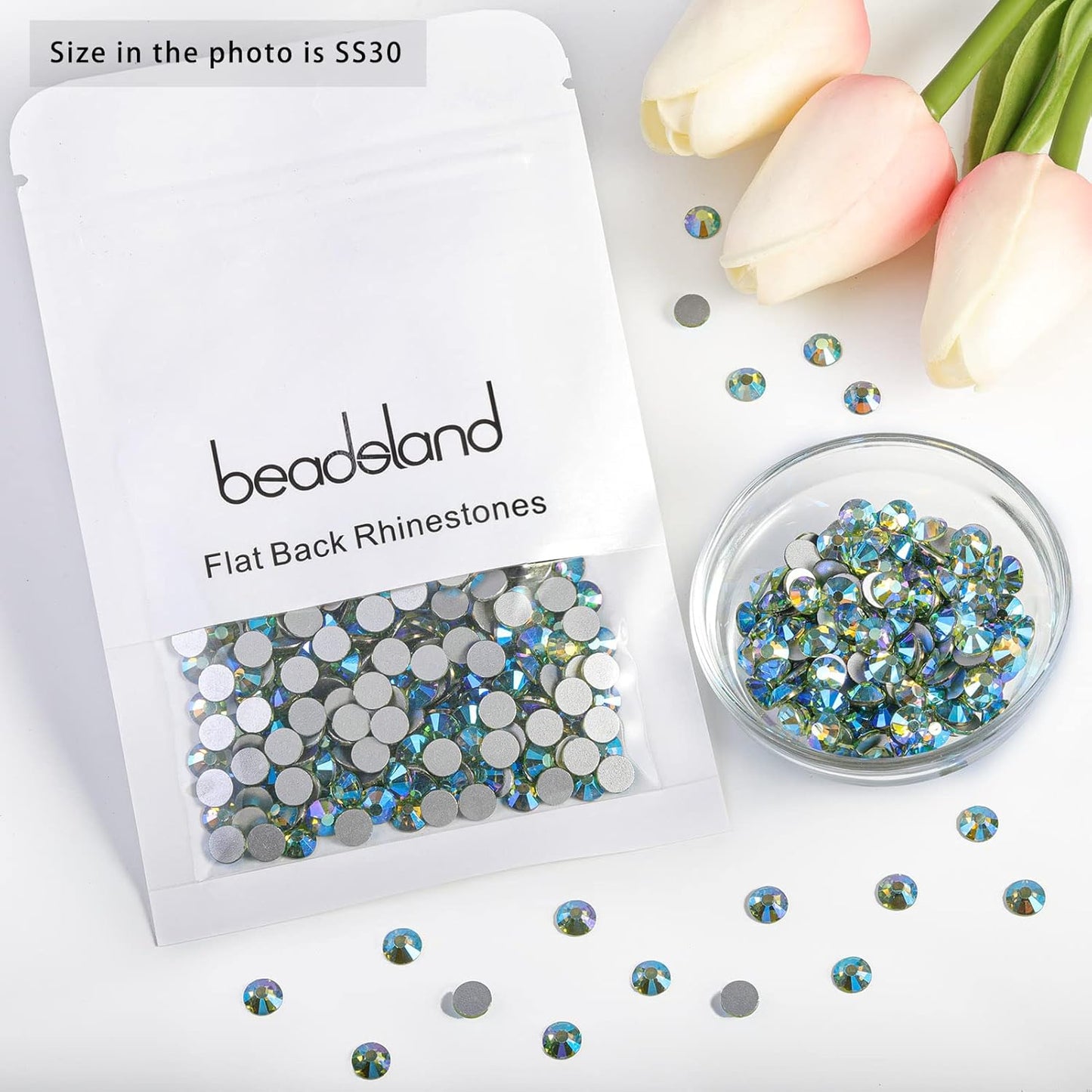 Beadsland 288 Pieces Flat Back Crystal Rhinestones Round Gems,Peridot AB,SS30,6.3-6.5mm