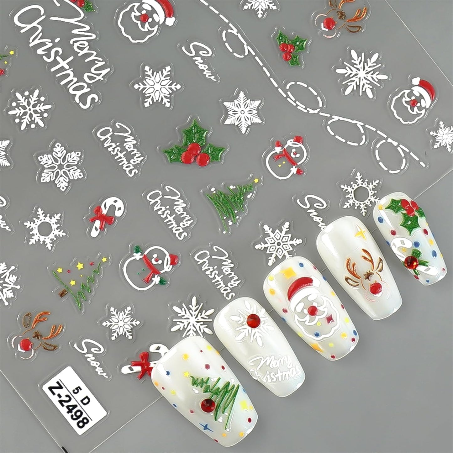 5D Embossed Christmas Nail Stickers Self Adhesive Christmas Nail Art Stickers Snowman Snowflake Nail Decals Winter Nail Design Santa Claus Nails Supplies for Women Girls 2 Sheets