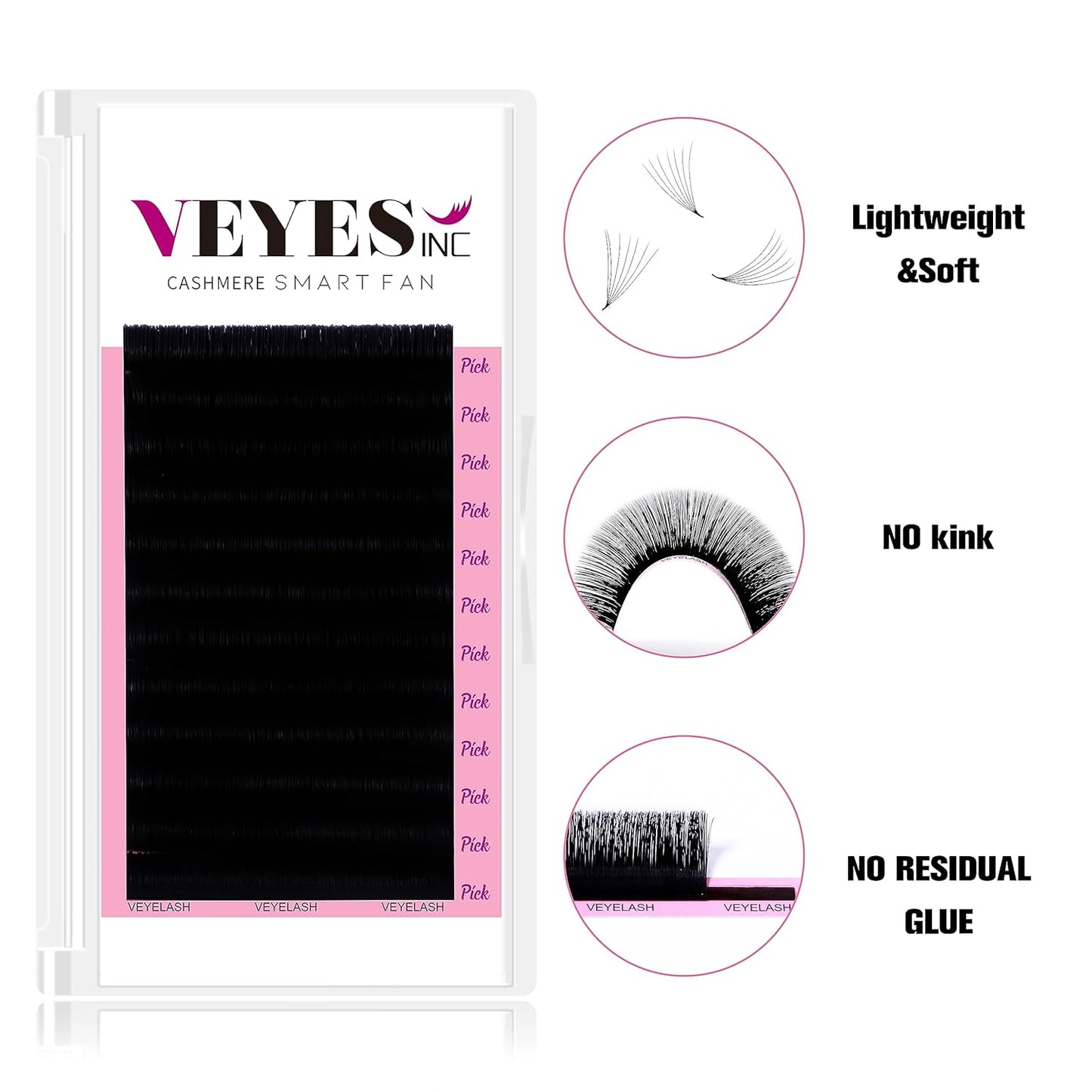 VEYES INC Cashmere Smart Fan Lash Extensions 0.03 0.05 0.07 C/CC/D Curl 8-20mm Mixed & Single Length, Super Matte Black Volume Lashes, Professional Supplies for Lash Techs (0.05 D 13mm)