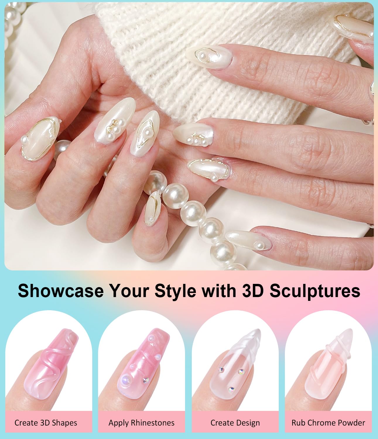 Gold Chrome Nail Powder BISHENGYF -【Metallic Mirror Effect】Pearl Chrome Nail Powder White Aurora Mermaid Iridescent Silver Nail Chrome Powder Metallic Mirror Glitter Pigment Dust For Nail Art DIY