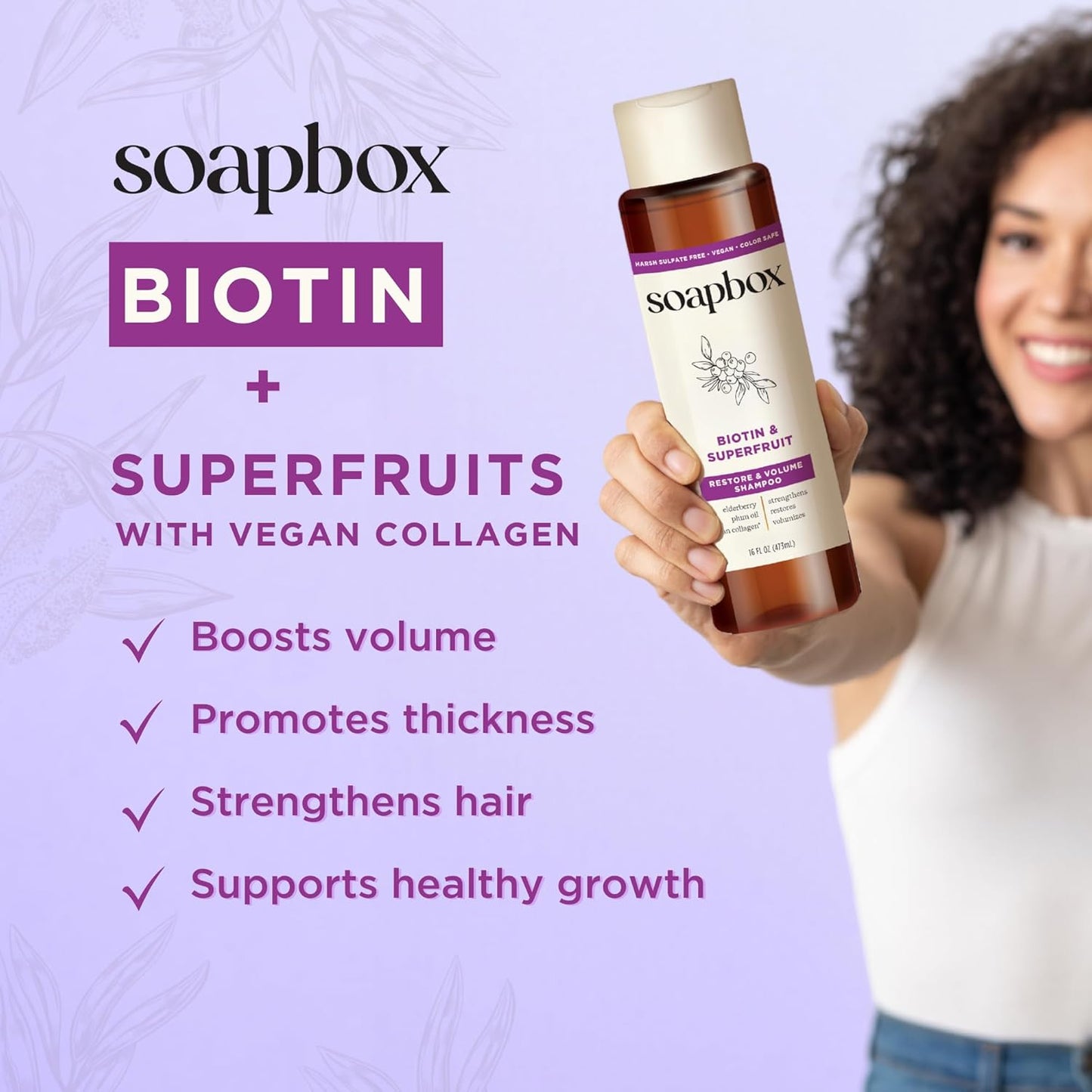 Soapbox Biotin Shampoo, Biotin & Collagen Super Fruit Shampoo for Thin, Fine, Thinning Hair | Volumizing & Repairing to Promote Hair Growth, Strength, Fullness, 1 Liter Pump Bottle
