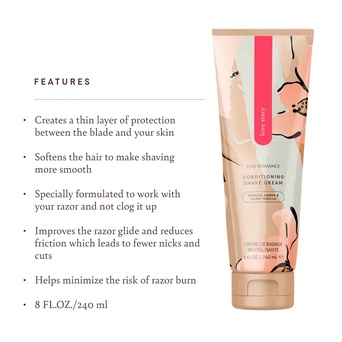 Pure Romance Coochy Cream, Conditioning Scented Shave Cream, Shaving Cream for Women to Experience their Smoothest Bikini Area, Legs, and Underarms, Love Story