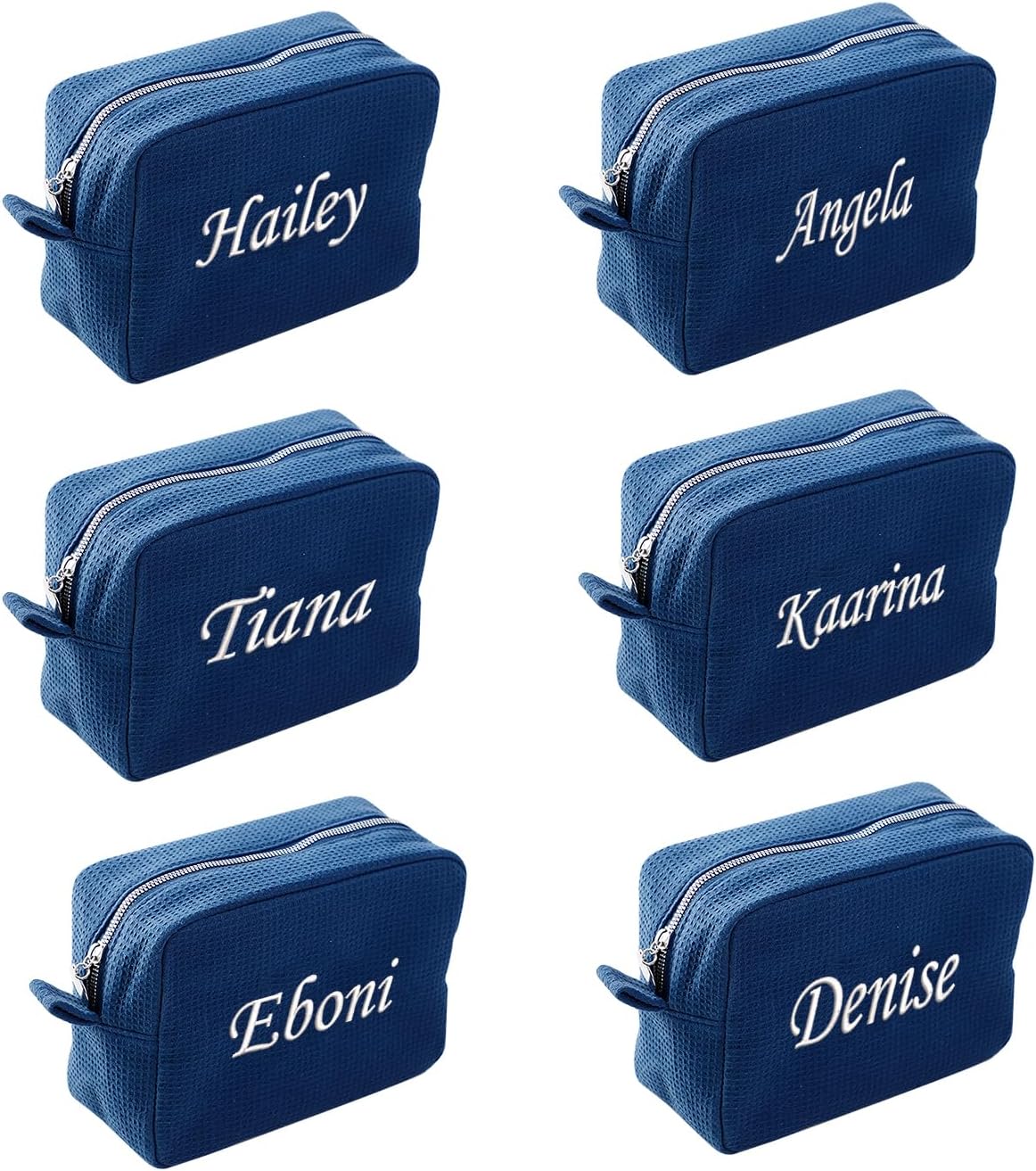 GOPHIE Personalized Embroidered Makeup Bag,Custom Waffle Fabric Cosmetic Pouch for Women, Travel Makeup Pouch (6, Navy Blue)