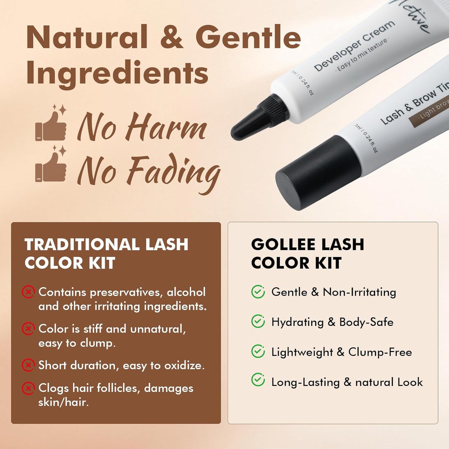 Lash Color Kit Light Brown Lasting for 4 Weeks Professional Eyelash & Eyebrow Color Kit with Natural Looking Safe Ingredients Easy to Use for Salon & Home