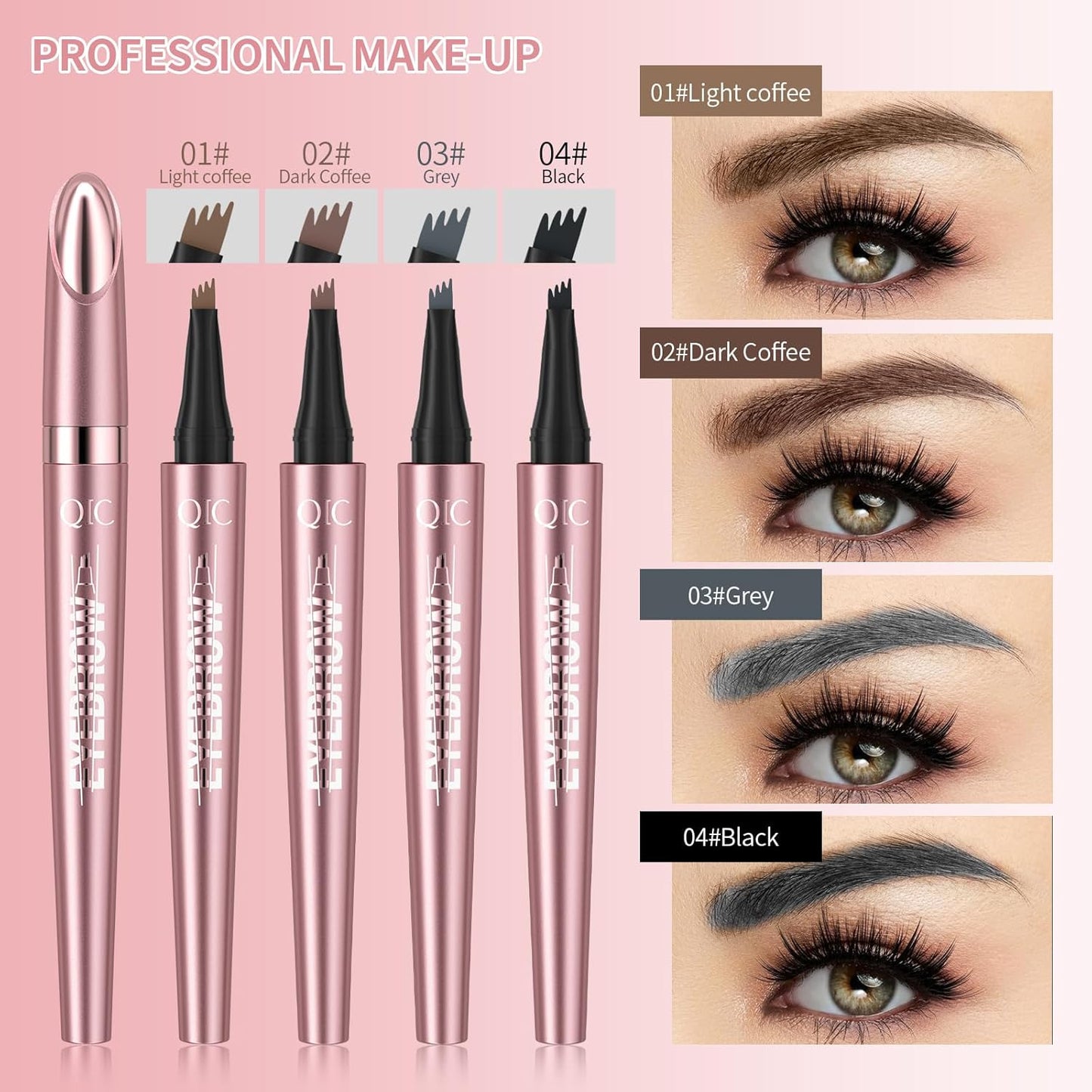 Eyebrow Pencils for Women - Microblading Eyebrow Pencil with Precise 4-Fork-Tip Waterproof Eyebrow Pen Smudge-Proof Eye Brow Pencils Create Natural Hair-Like Brows, Last All-Day, Dark brown