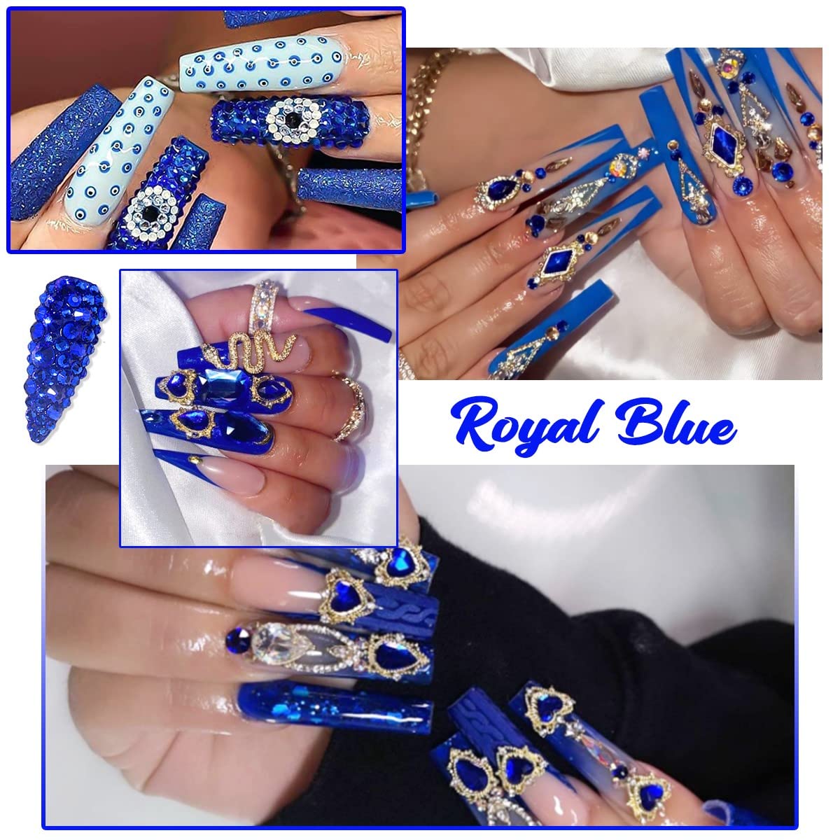 24pcs Blue Luxury Nail Charms +2000pcs Sapphire Rhinestones 3D Big Nail Gems K9 Glass Royal Blue Nail Crystals Diamonds Jewelry Stones Alloy Nail Art Studs Decor Supplies Heart Charms for Nails Crafts