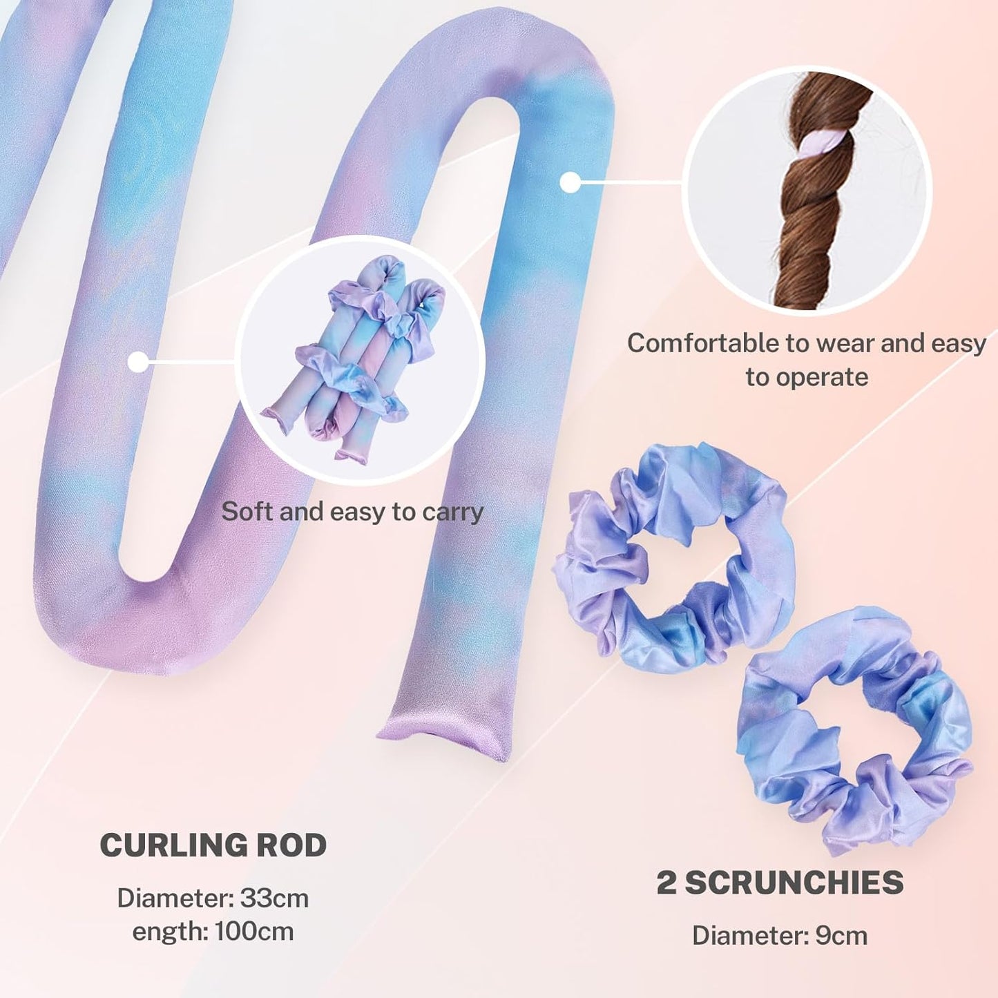 Satin Heatless Curling Set,Overnight Curls Hair Rollers with Hair Scrunchies,Sleep-Friendly Damage-Free Curlers for Soft Natural Waves (Galaxy)