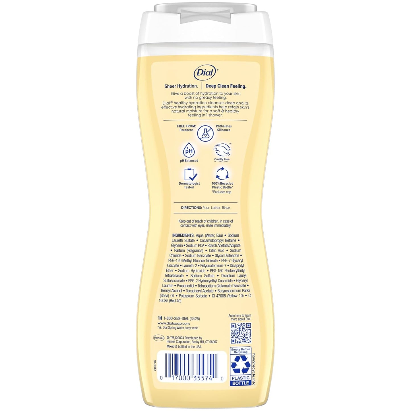 Dial Body Wash, Healthy Hydration, Shea Butter Extract plus Vitamin E, 16 fl oz (Pack of 4)