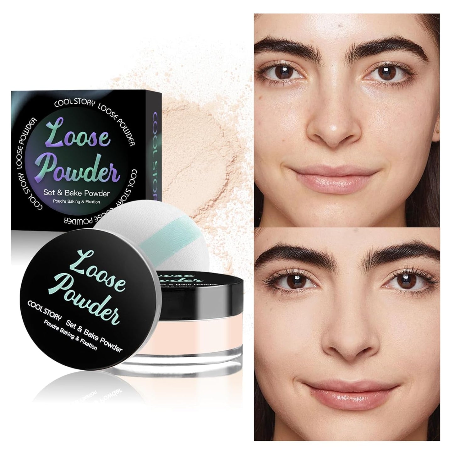 Loose Setting Powder, Bake Makeup Powder Full Coverage Matte Finish (Light, 6g/O.21oz)