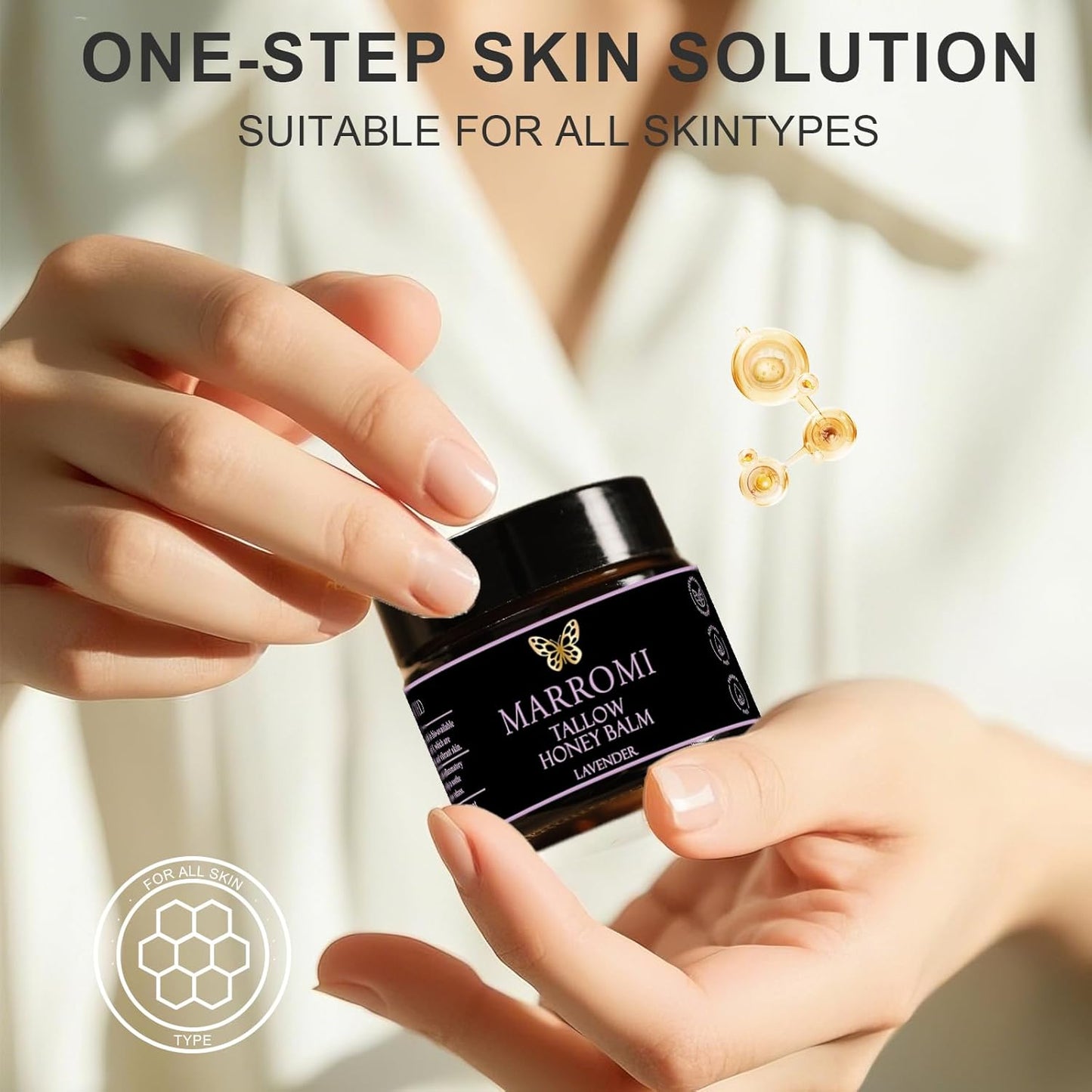 Marromi Beef Tallow for Skin, Tallow Honey Balm, Organic Grass-Fed Beef Tallow Balm with Raw Honey, Natural Soothing Moisturizing (Lavender scent)