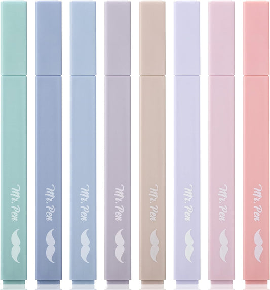 Mr. Pen Aesthetic Highlighters - 8 pcs Chisel Tip Morandi Colors No Bleed Bible Pastel Highlighter Set