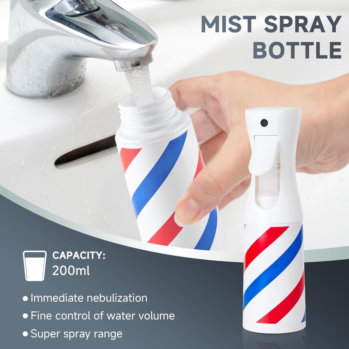 Spray Bottle for Hair (6.8OZ /200ML) Continuous Ultra Fine Mist Sprayer for Hair, Salons, Barber, Plants, Skin Care, Cleaning (Barber,1 Pack)