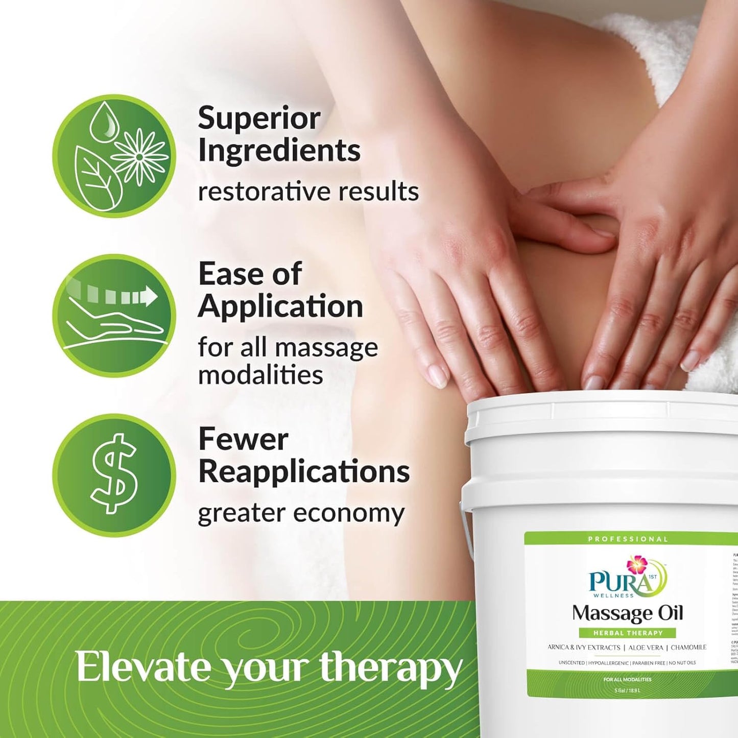 Wellness Professional Herbal Massage Oil 5 Gallon, Hypoallergenic Formula for Muscle Relief, Professional Deep Tissue, Unscented for Physical Therapy and Muscle Recovery, Hydrating, Skin Restoring