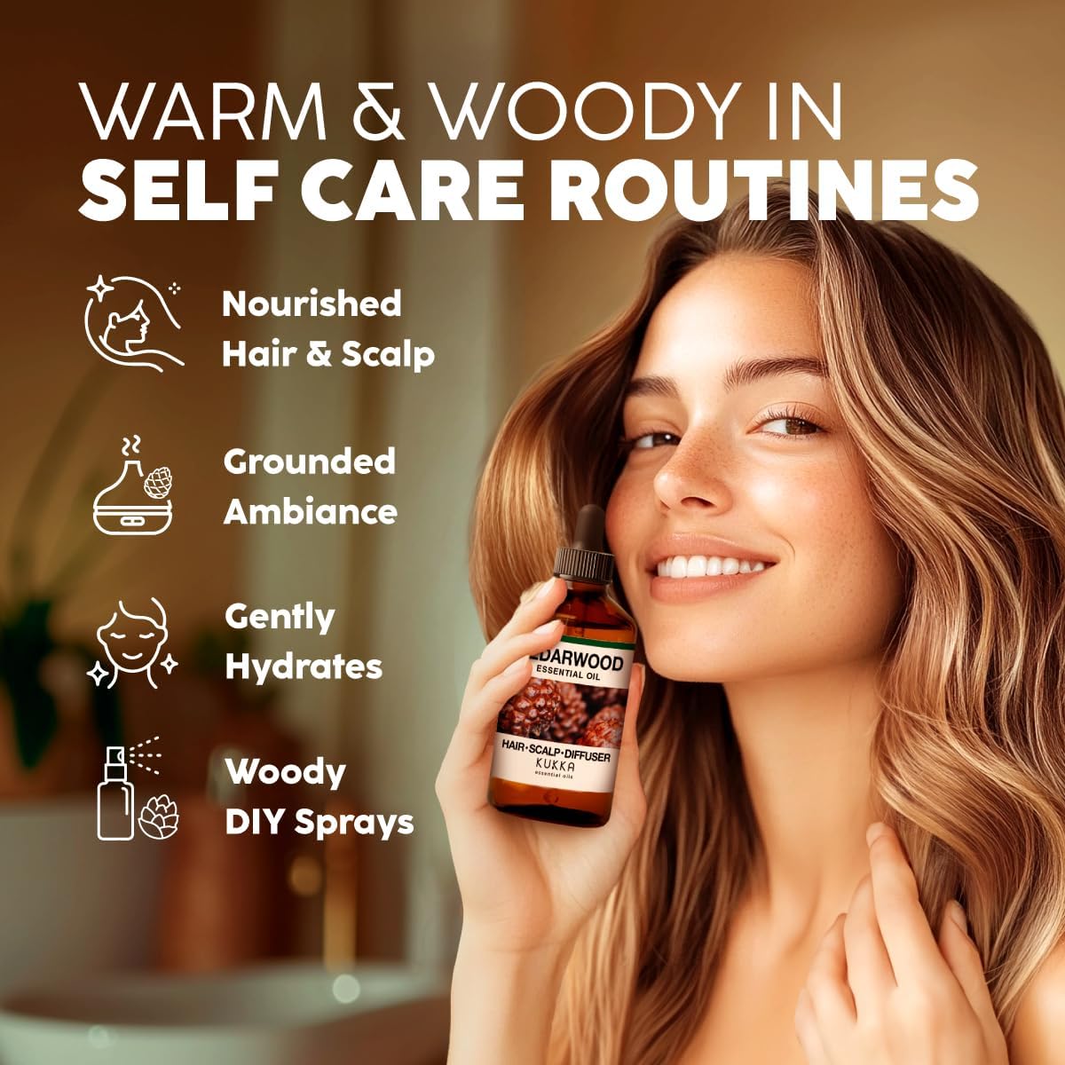 Kukka Cedarwood Essential Oil for Hair Skin & Diffuser - 4 Fl Oz - Cedarwood Oil for Hair Aromatherapy, DIY Soap Making Scents