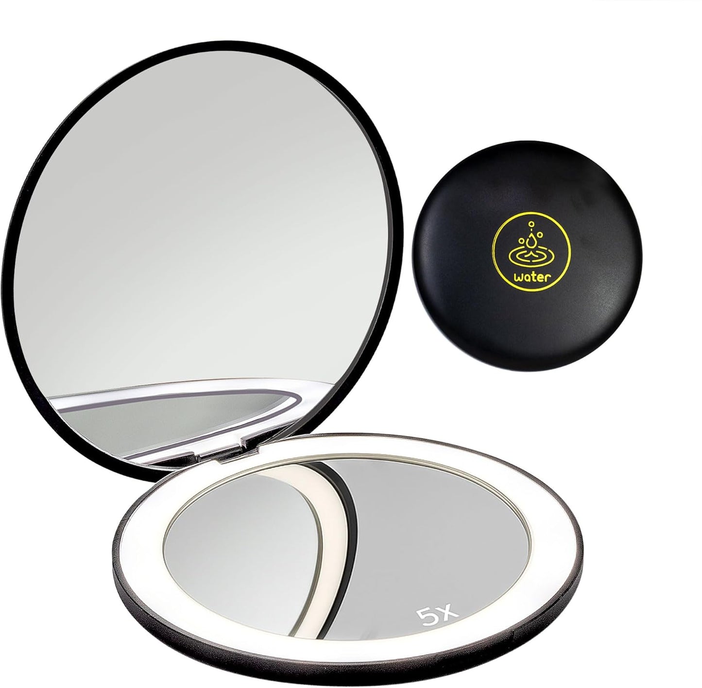 LanJo Lighted Compact Mirror with 1X/5X Magnification, Stepless Dimming & 3 Adjustable Light Settings, Rechargeable Makeup Mirror for Purse, Travel & Gifts – Water Sign Zodiac Design – Black